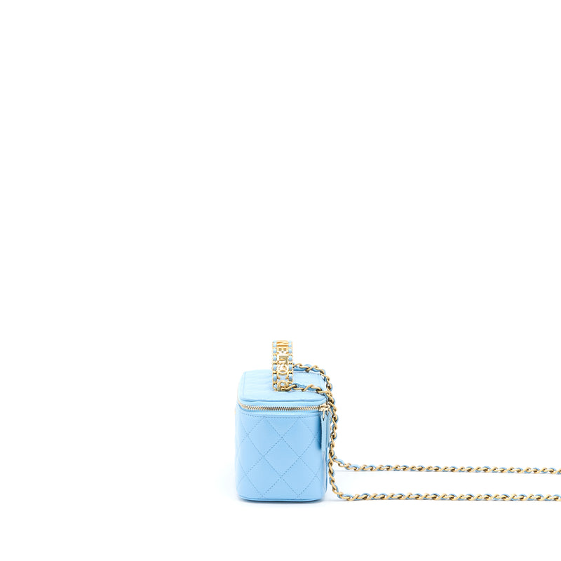 Chanel 22s Letter Top Handle Long Vanity Caviar Blue GHW