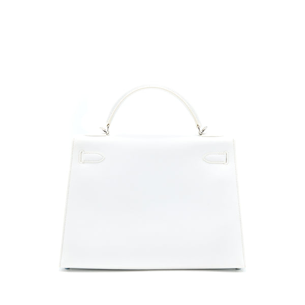 Hermes Kelly 32 Epsom Blanc SHW Stamp Square L(With Staff Sale Stamp)