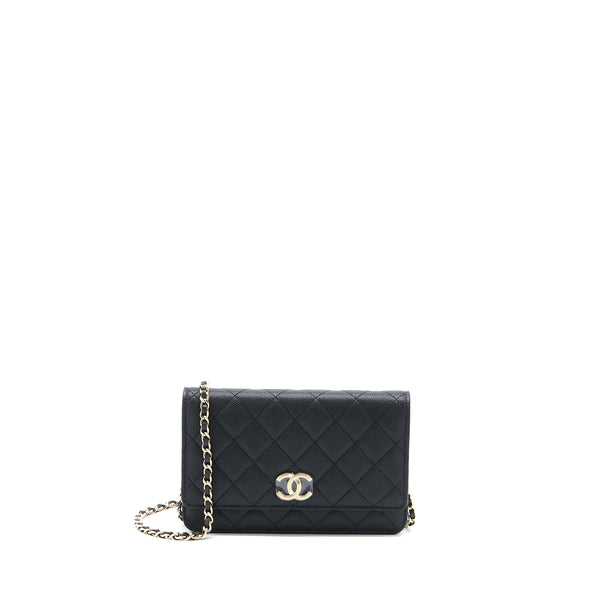 Chanel 23C Giant CC Logo Wallet on Chain Caviar Black LGHW (Microchip)