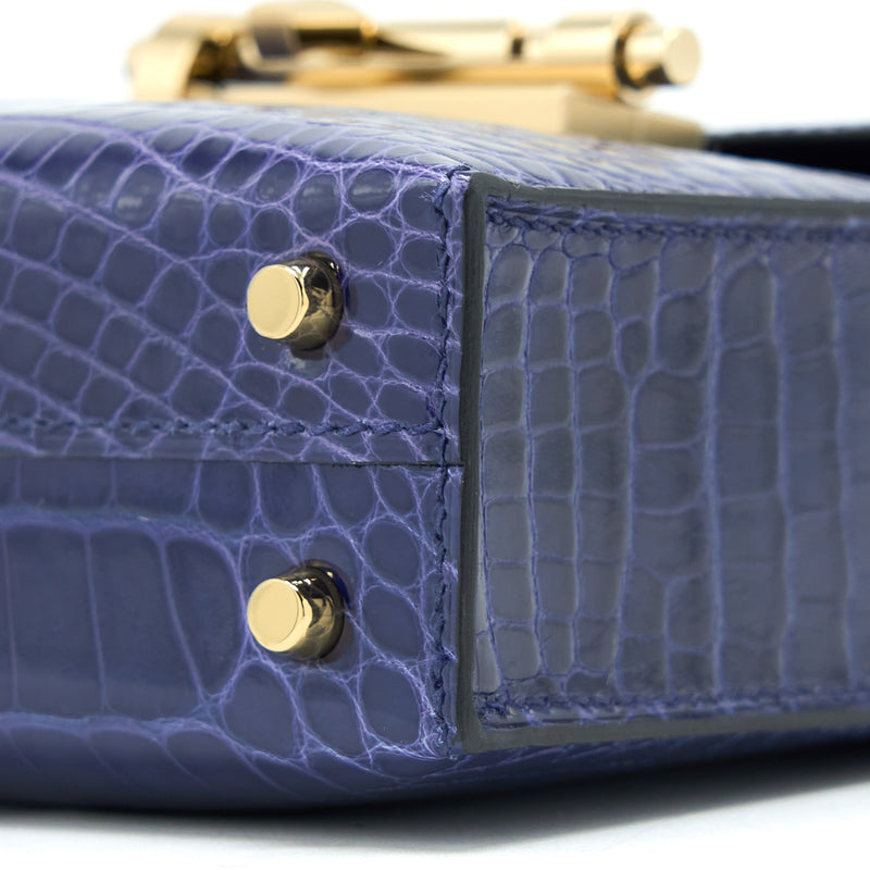 Hermes Mini Verrou Alligator Mississippiensis M3 Blue Encre GHW Stamp D