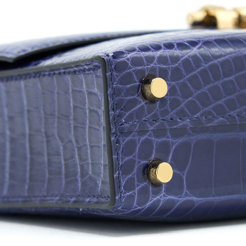 Hermes Mini Verrou Alligator Mississippiensis M3 Blue Encre GHW Stamp D