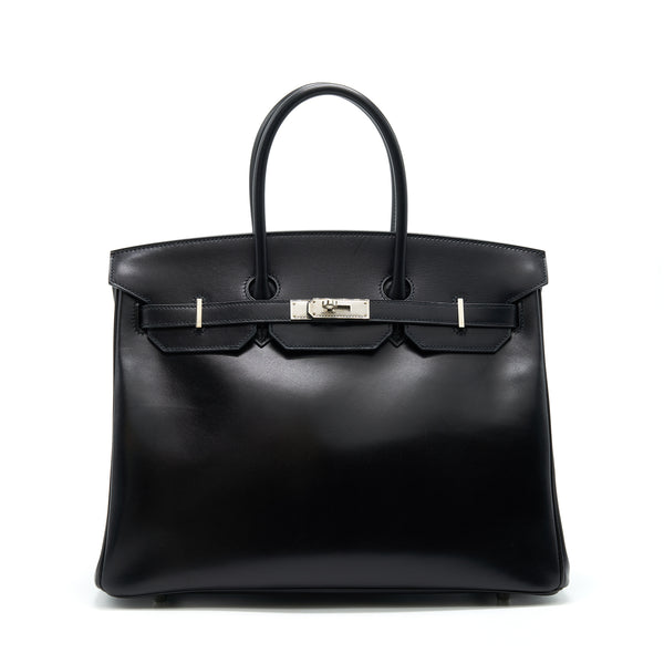 Hermes Birkin 35  Box Leather Black with Palladium Guilloche Hardware