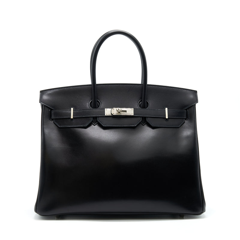 Hermes Birkin 35  Box Leather Black with Palladium Guilloche Hardware