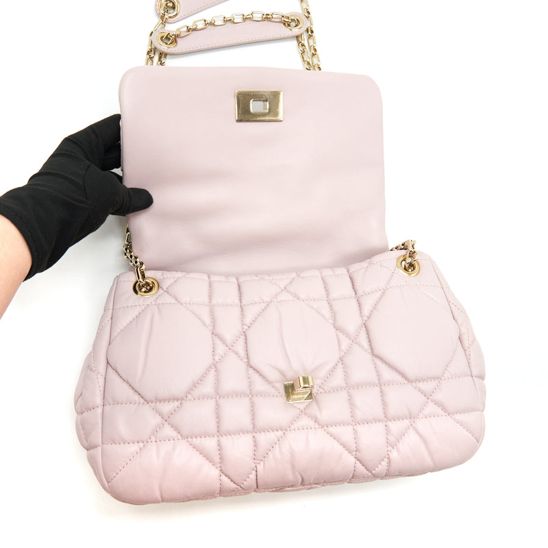 CHRISTIAN DIOR CANNAGE LEATHER FLAP BAG IN LIGHT PINK GHW