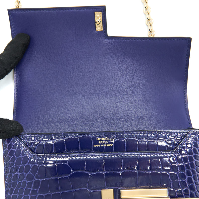 Hermes Mini Verrou Alligator Mississippiensis M3 Blue Encre GHW Stamp D