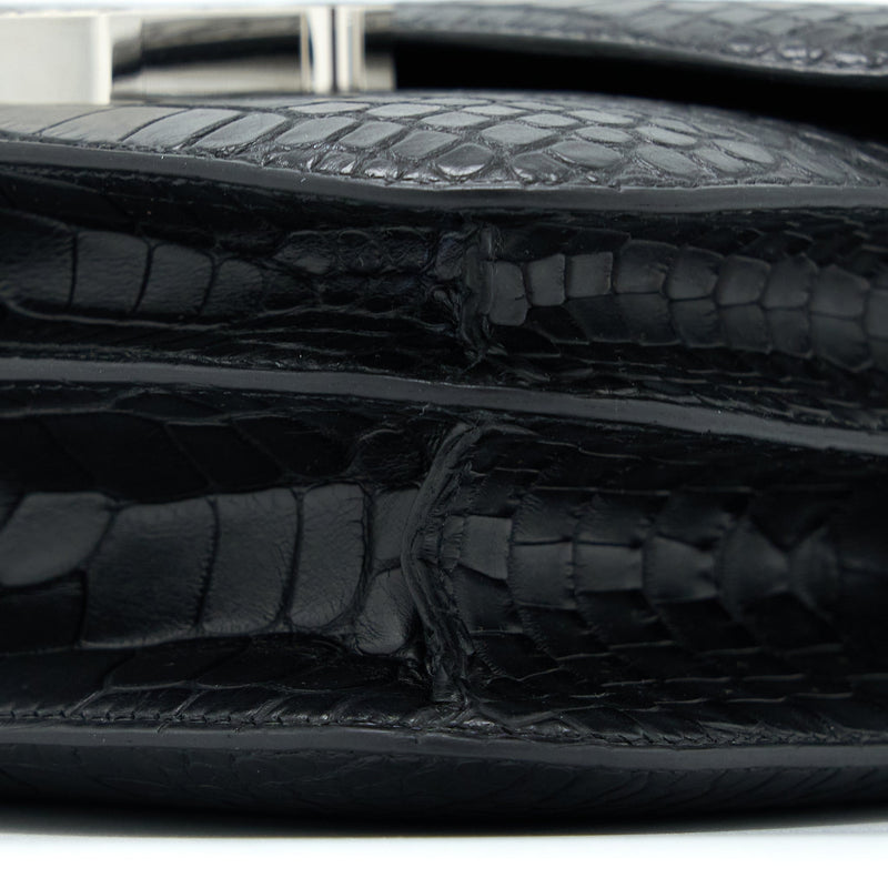 Hermes Mini Constance Mat Alligator Mississippians Black With Lizard Buckle SHW Stamp Y