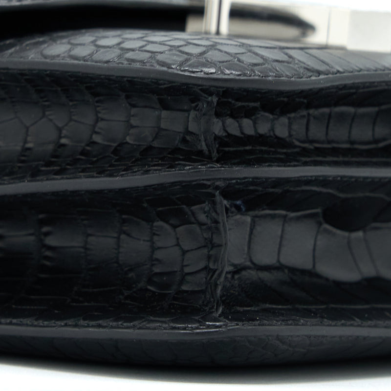 Hermes Mini Constance Mat Alligator Mississippians Black With Lizard Buckle SHW Stamp Y
