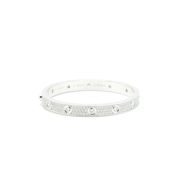 Cartier Size 16 Love Bracelet, Diamond Paved White Gold With Diamonds
