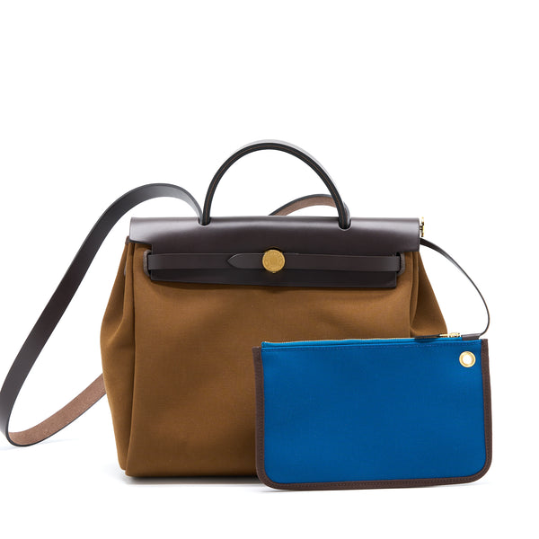 Hermes Herbag 31 Bag Canvas Alezan/Bleu Outremer/ Ebene GHW Stamp U