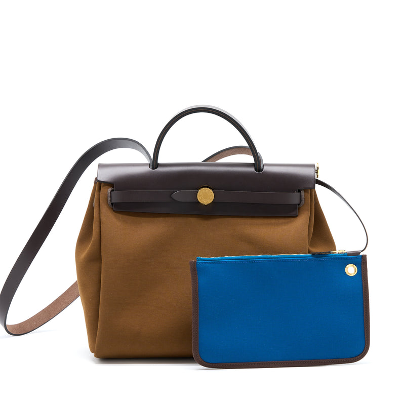 Hermes Herbag 31 Bag Canvas Alezan/Bleu Outremer/ Ebene GHW Stamp U