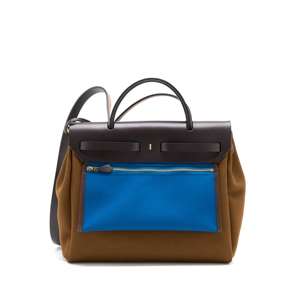 Hermes Herbag 31 Bag Canvas Alezan/Bleu Outremer/ Ebene GHW Stamp U