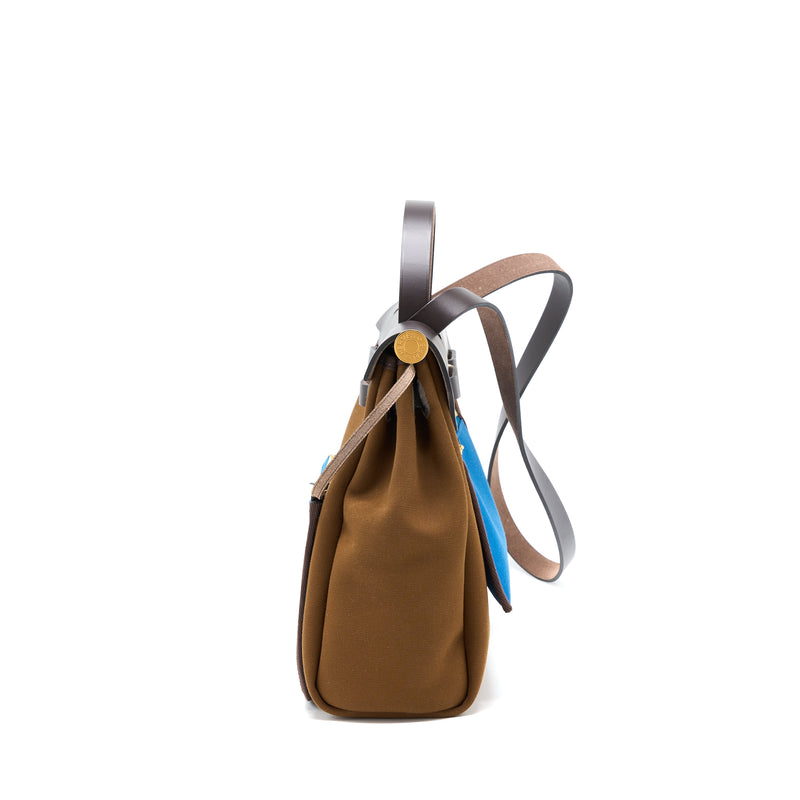 Hermes Herbag 31 Bag Canvas Alezan/Bleu Outremer/ Ebene GHW Stamp U