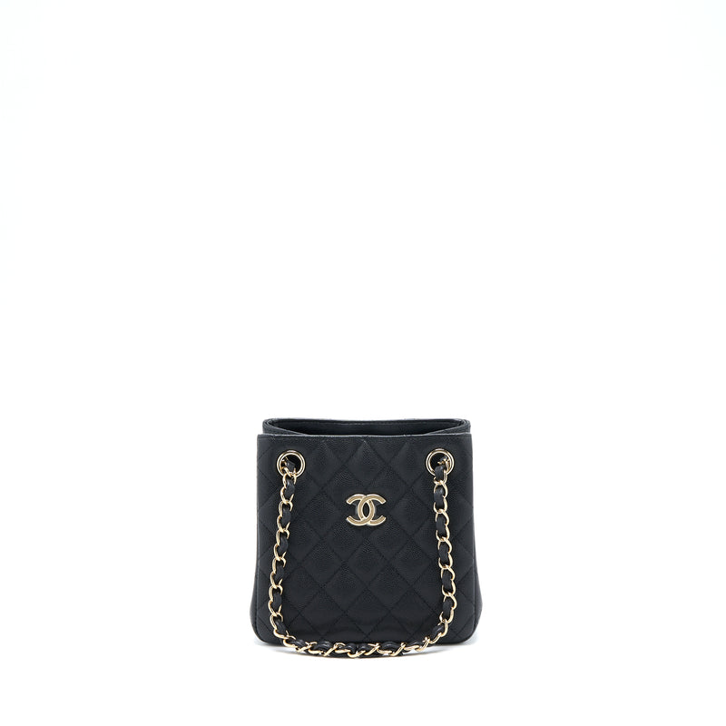 CHANEL 22S Black Caviar Mini Bucket Bag Light Gold Hardware