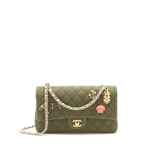 Chanel Cuba Charms Classic double flap Bag Canvas Green GHW