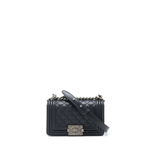 Chanel Small Boy Bag Calfskin Black With Ruthenium Hardware