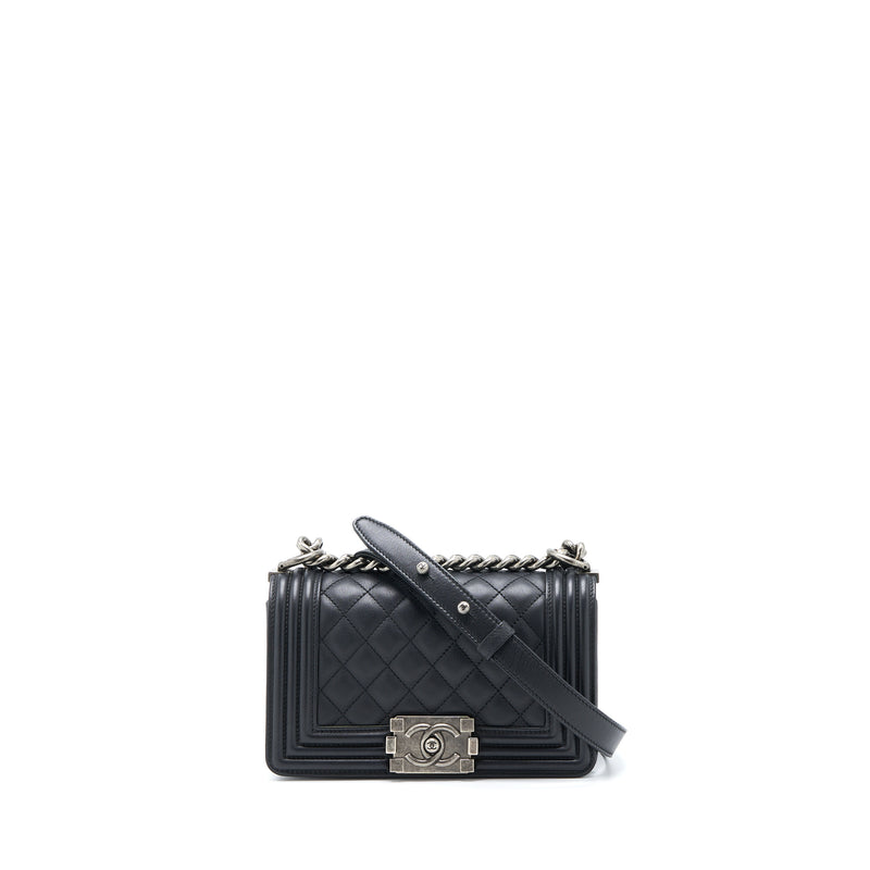 Chanel Small Boy Bag Calfskin Black With Ruthenium Hardware