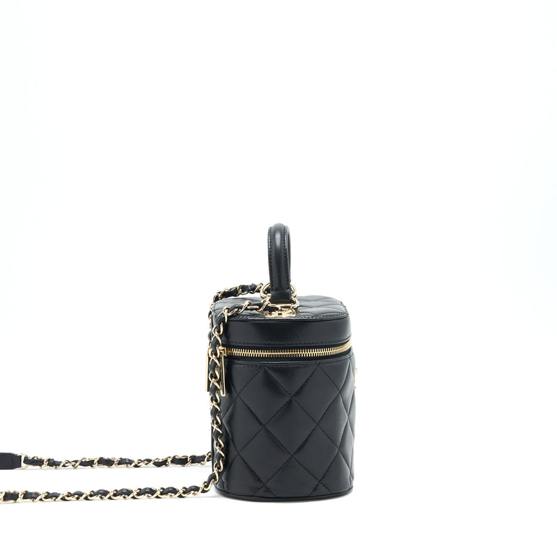 CHANEL vintage quilted black leather cylinder makeup case clutch