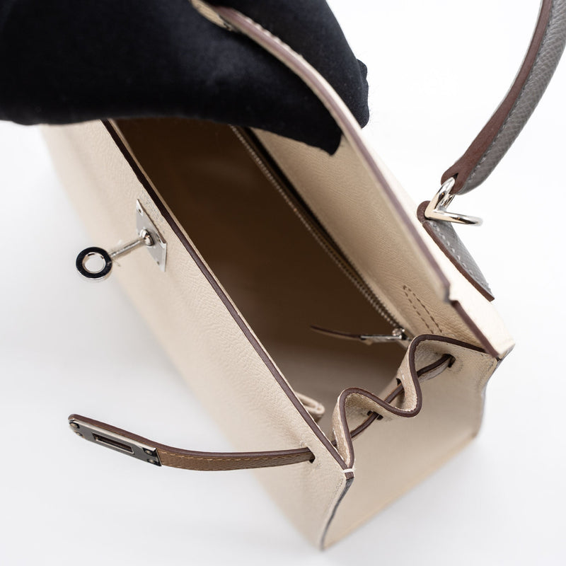 Hermes Kelly 25 Sellier Epsom Nata/Chai/Gris Meyer SHW Stamp U