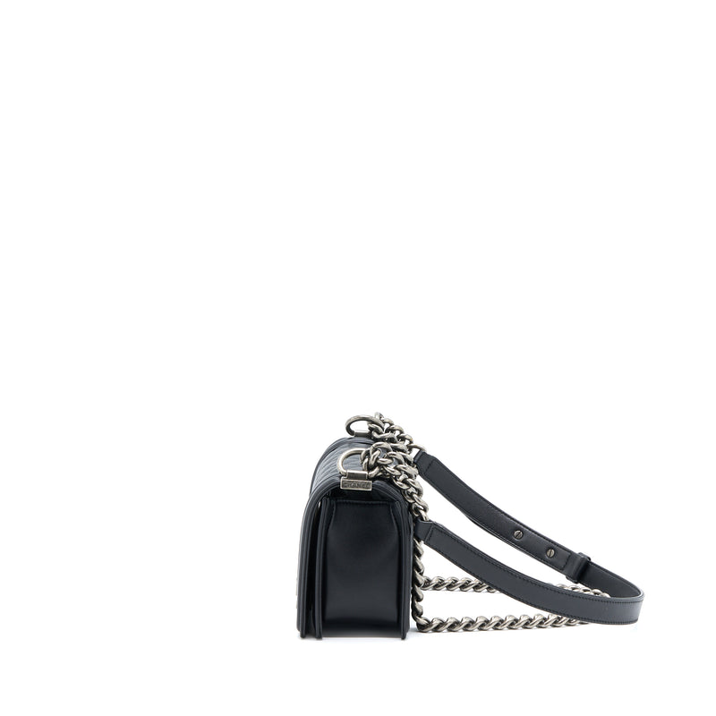 Chanel Small Boy Bag Calfskin Black With Ruthenium Hardware