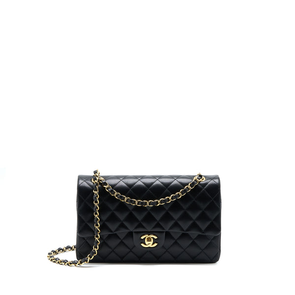 Chanel Medium Classic Double Flap Bag Lambskin Black LGHW (Microchip)