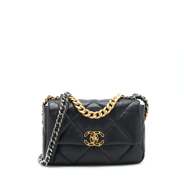 Chanel 19 flap Bag Small Lambskin Black Gold/Sliver Hardware