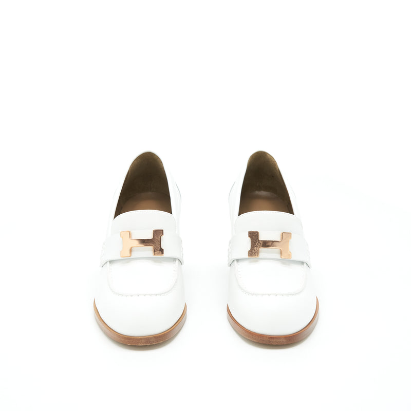 Hermes Size 37.5 Dauphine 70 Loafer Blanc RGHW