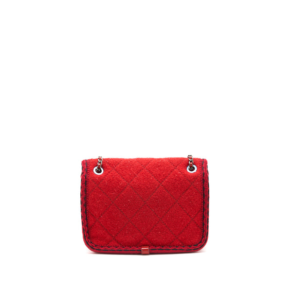 Chanel flap bag wool/fabric red Ruthenium hardware