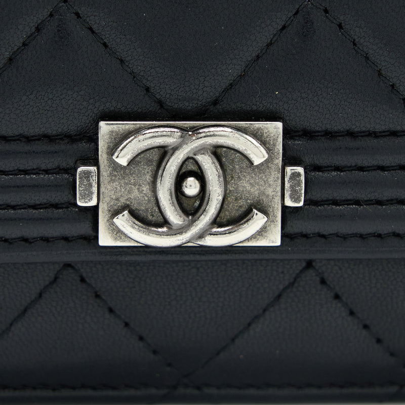 Chanel Boy Wallet On Chain Lambskin Black SHW
