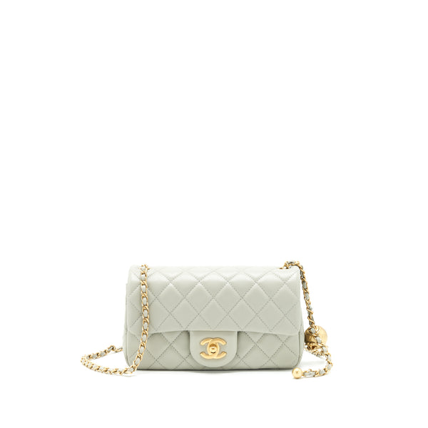 Chanel 22C light Pearl Crush mini Flap Bag Lambskin light Grey GHW (microchip)