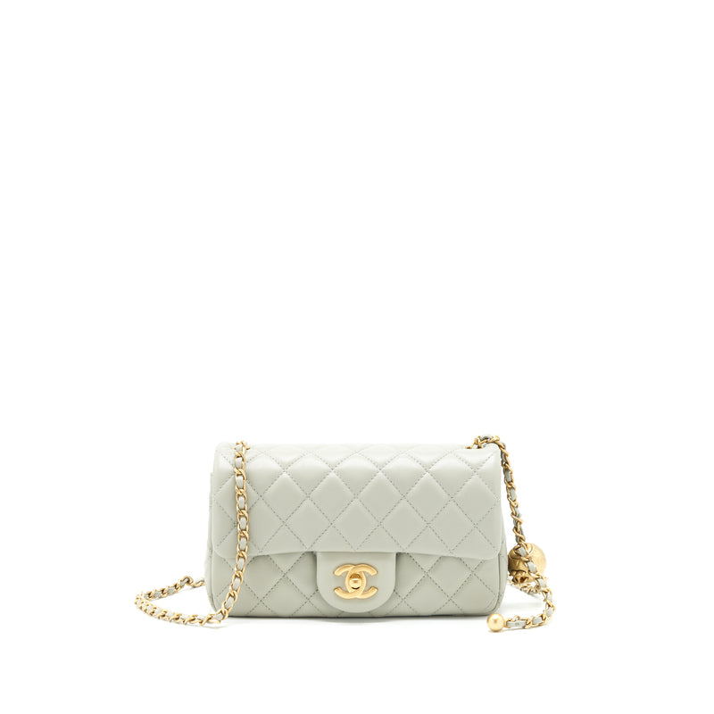 Chanel 22C light Pearl Crush mini Flap Bag Lambskin light Grey GHW (microchip)