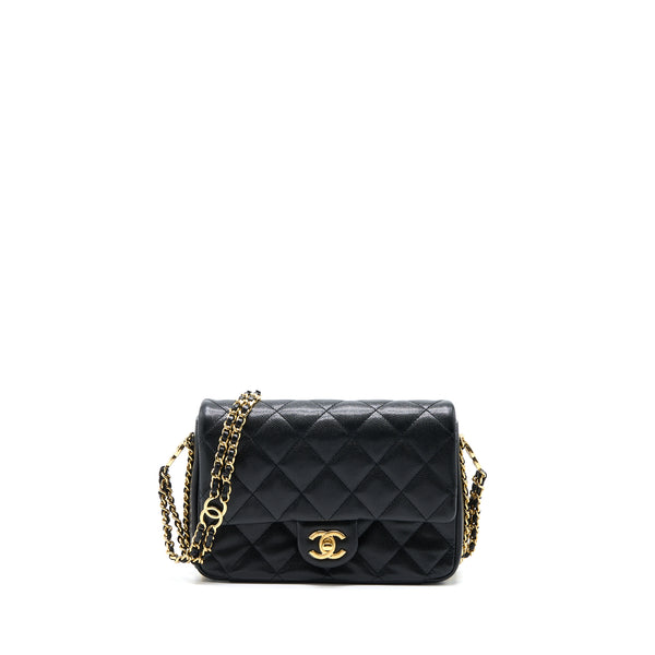 Chanel 23C Mini Flap Bag with CC Logo Chain Grained Calfskin Black GHW (Microchip)