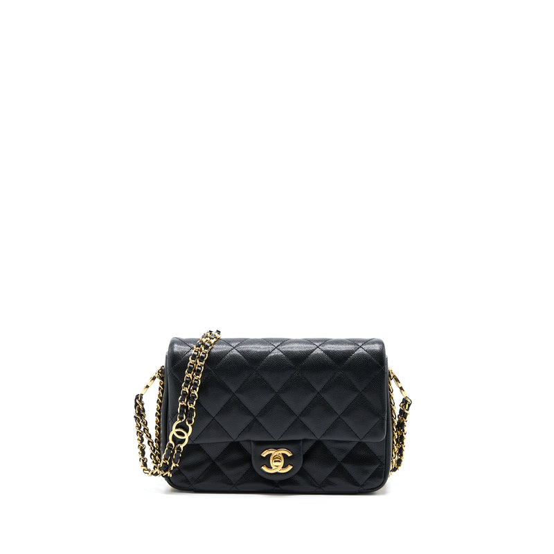 Chanel 23C Mini Flap Bag with CC Logo Chain Grained Calfskin Black GHW