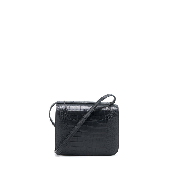 Hermes Mini Constance Mat Alligator Mississippians Black With Lizard Buckle SHW Stamp Y
