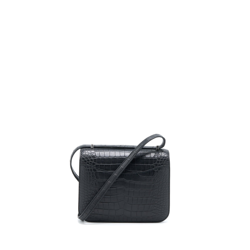 Hermes Mini Constance Mat Alligator Mississippians Black With Lizard Buckle SHW Stamp Y