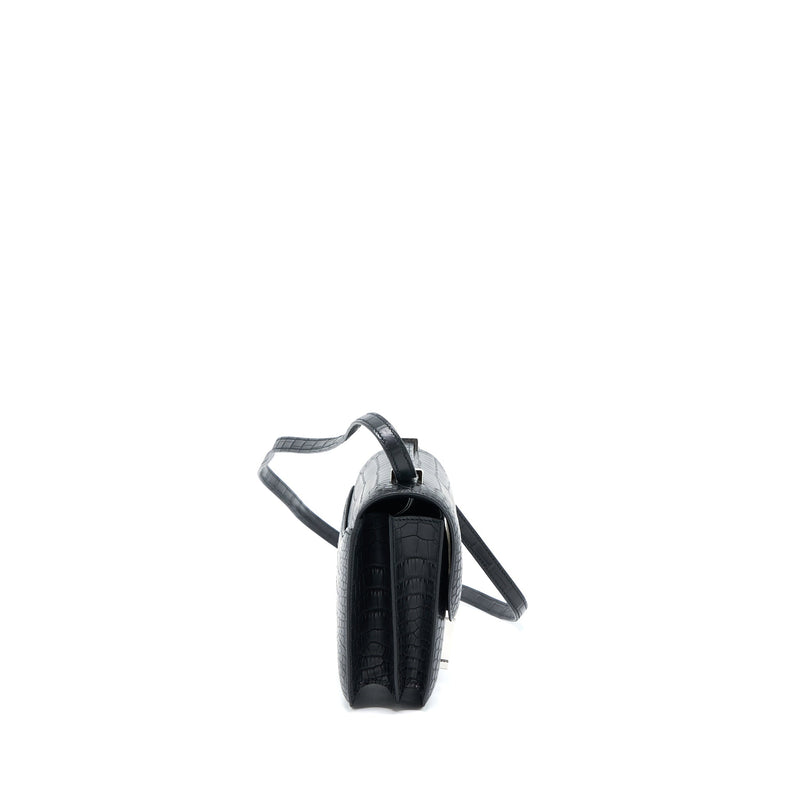 Hermes Mini Constance Mat Alligator Mississippians Black With Lizard Buckle SHW Stamp Y