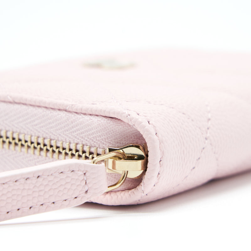 Chanel Zip Card Holder Caviar Light Pink LGHW