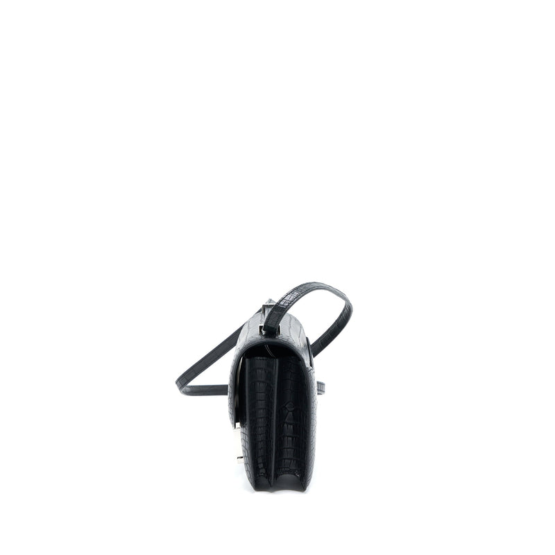 Hermes Mini Constance Mat Alligator Mississippians Black With Lizard Buckle SHW Stamp Y