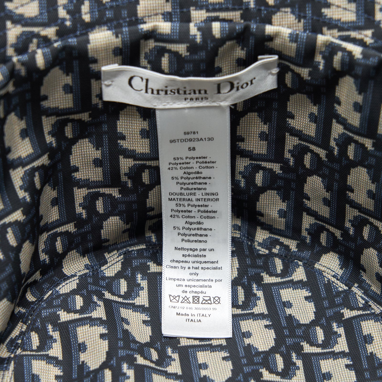 CHRISTIAN DIOR BUCKET HAT NAVY SIZE58