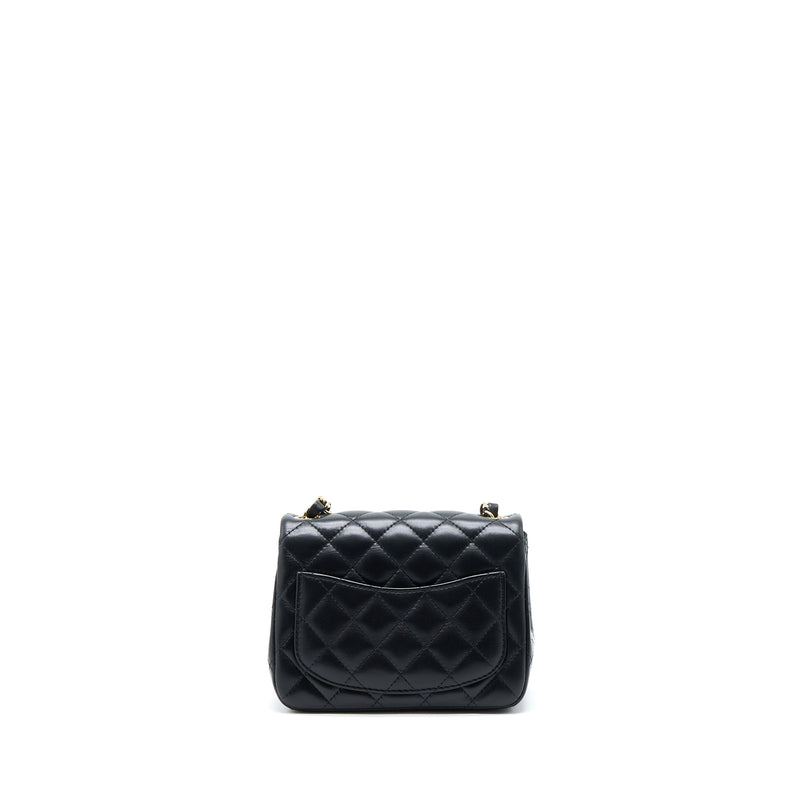 Chanel Mini Square Flap Bag Lambskin Black LGHW (Microchip)