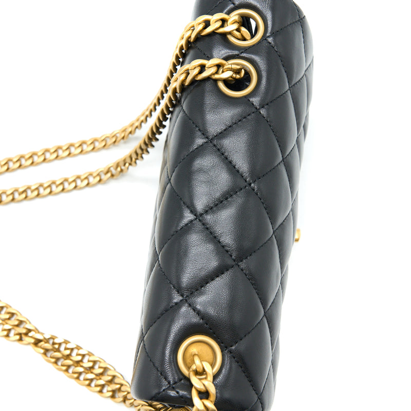 Chanel 22K Gold Pillar Adjustable Chain Flap Bag Lambskin Black Brushe