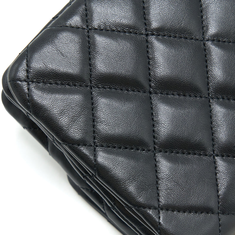 Chanel Lambskin Quilted Golden Plate Clutch with Chain Black