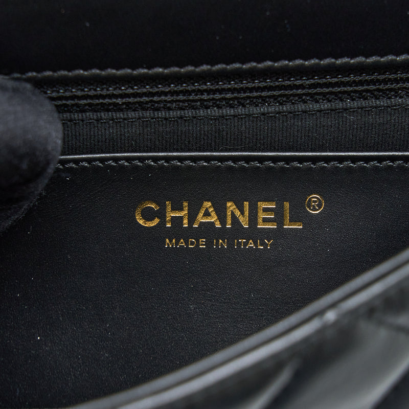 Chanel 22K Gold Pillar Adjustable Chain Flap Bag Lambskin Black Brushed GHW (Microchip)
