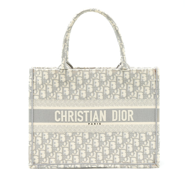 Dior Medium Book Tote Grey Oblique Embroidery