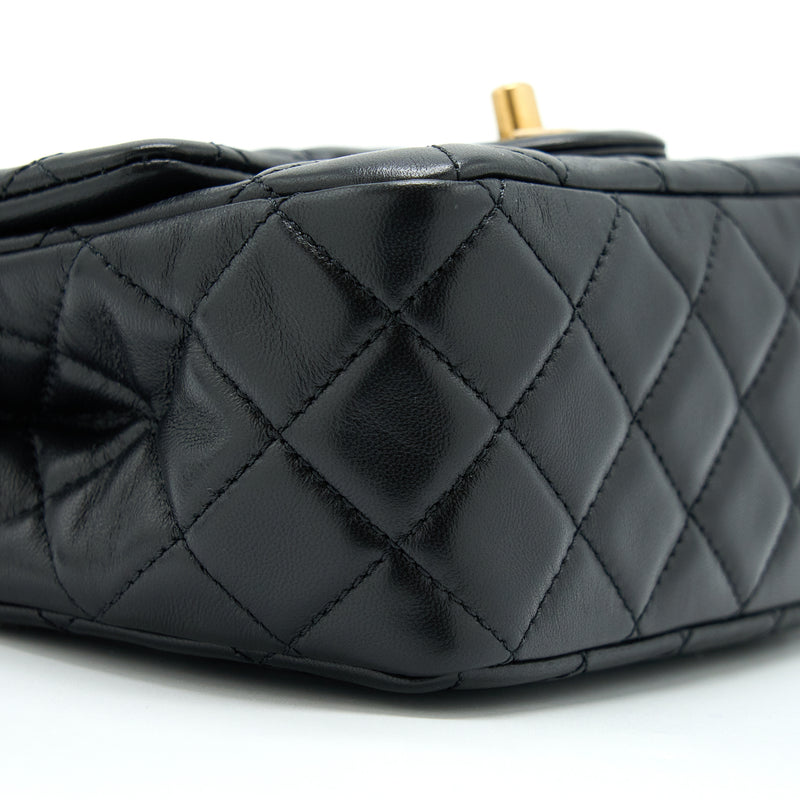 Chanel Pearl Crush Mini Square Flap Bag Lambskin Black GHW (Microchip)