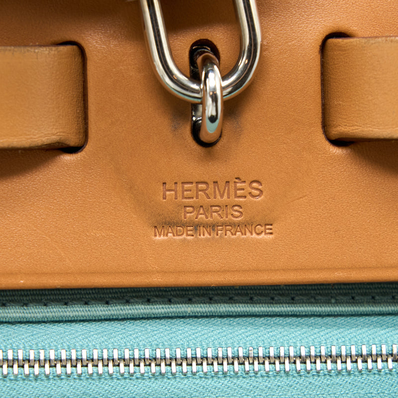 Hermes Herbag 31 Canvas Light Blue SHW Stamp Square R