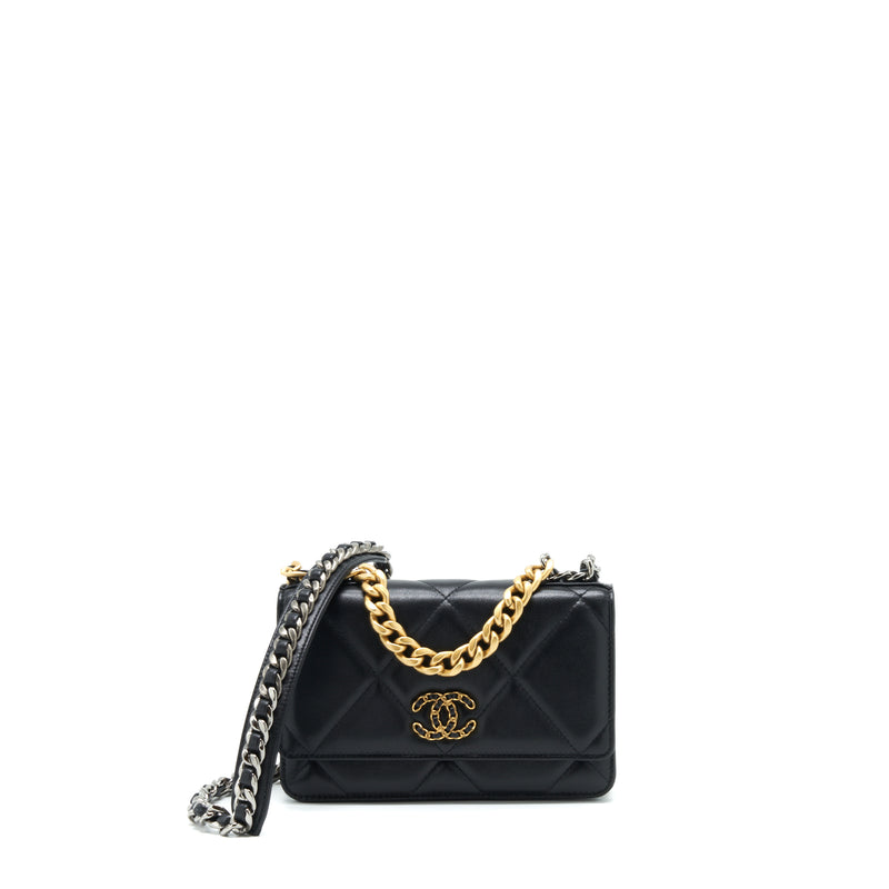 Chanel 19 Wallet On Chain Lambskin Black With Multicolour Hardware (Mi