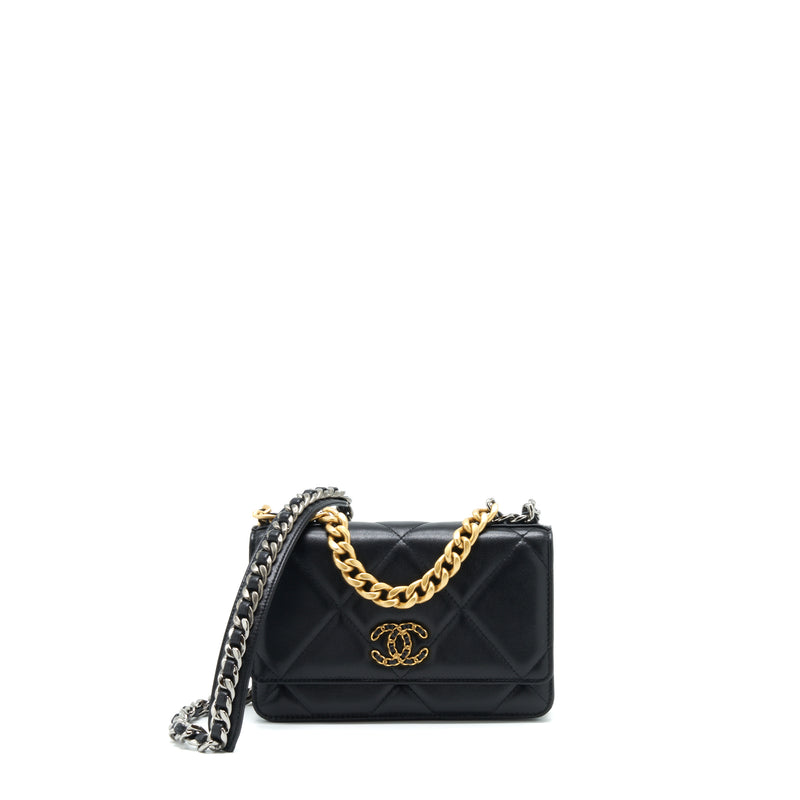 Chanel 19 Wallet On Chain Lambskin Black With Multicolour Hardware (Microchip)