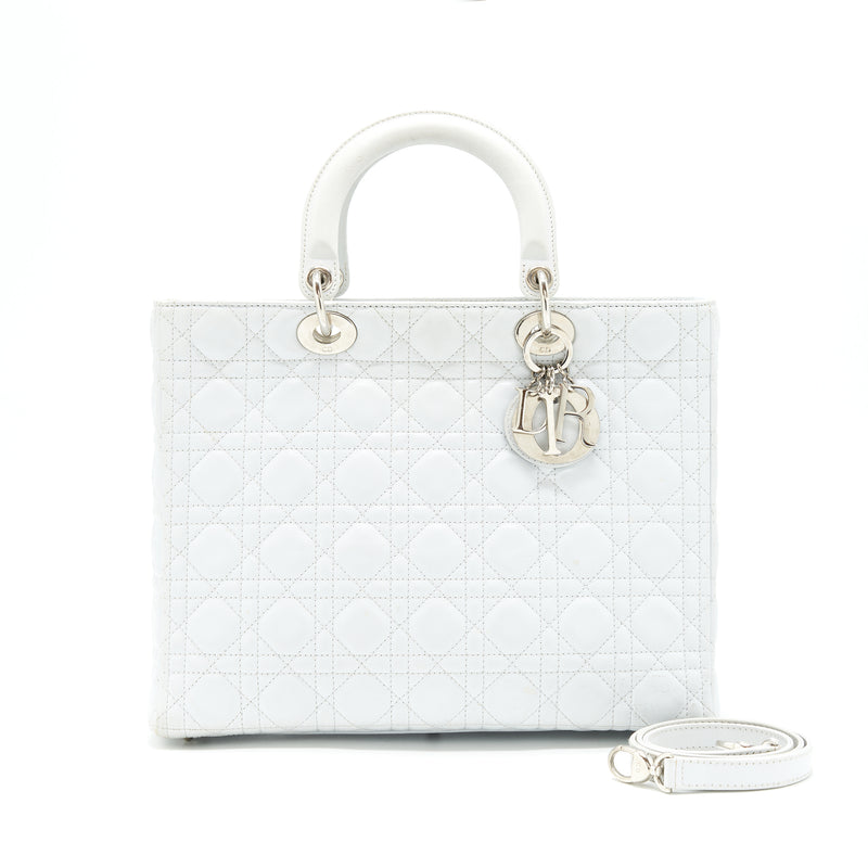 Dior Lady Dior Bag Large in White SHW