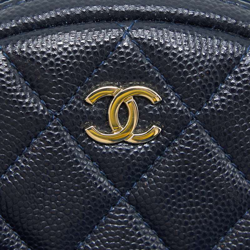 Chanel Mini Round Pouch Caviar Navy LGHW