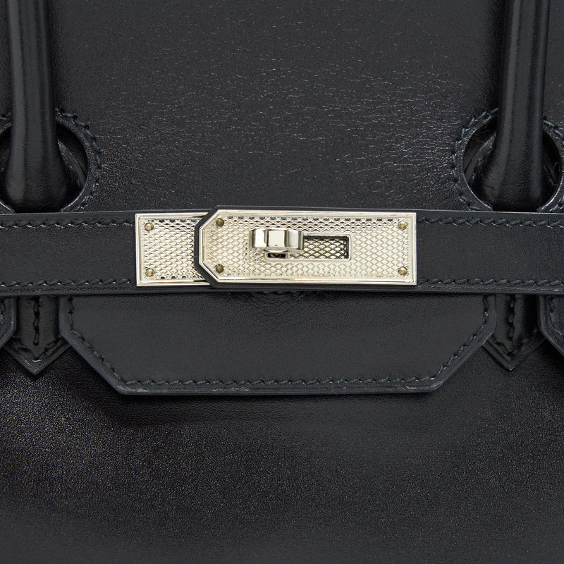 Hermes Birkin 35  Box Leather Black with Palladium Guilloche Hardware